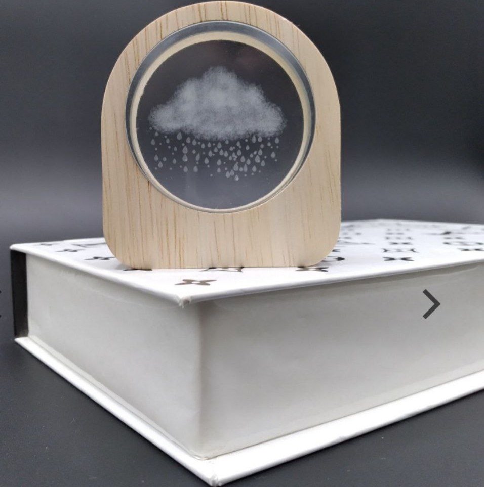 چراغ خواب کریستالی با قاب چوبی طرح ابر بارانی (6 سانتی)