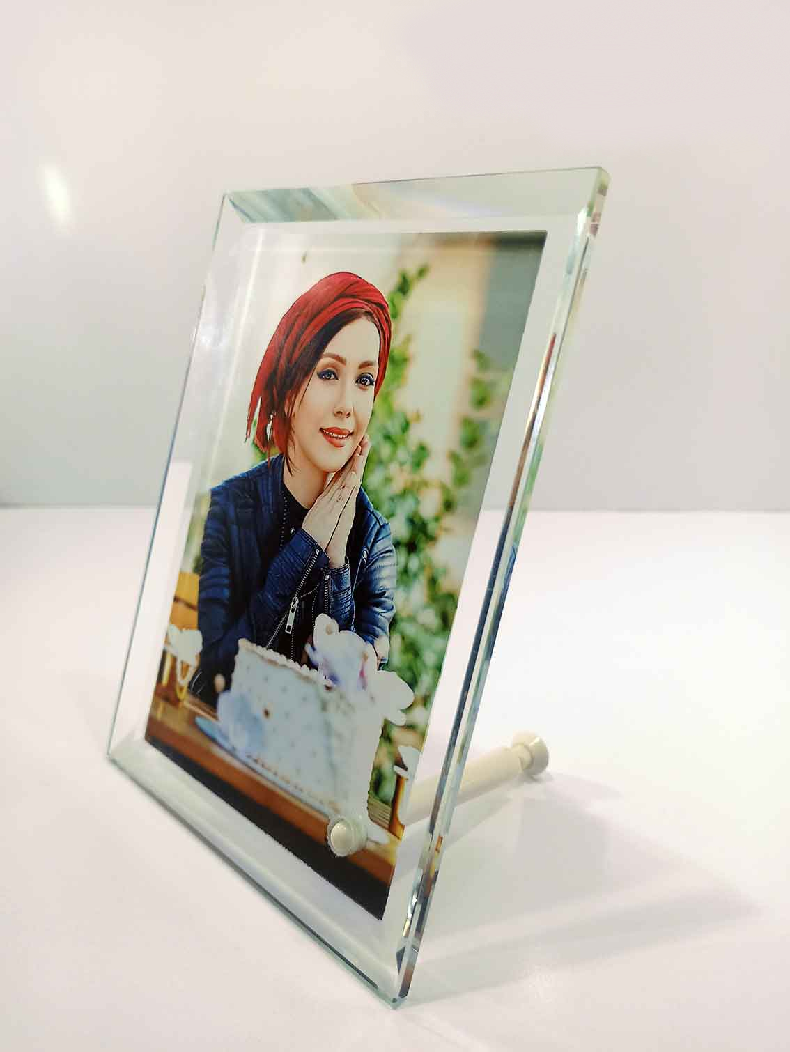 قاب عکس کریستال دور آینه با عکس دلخواه سایز ٢٣×١٨